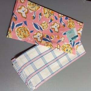 Floral Pink and Checkered Kitchen Towels NEW